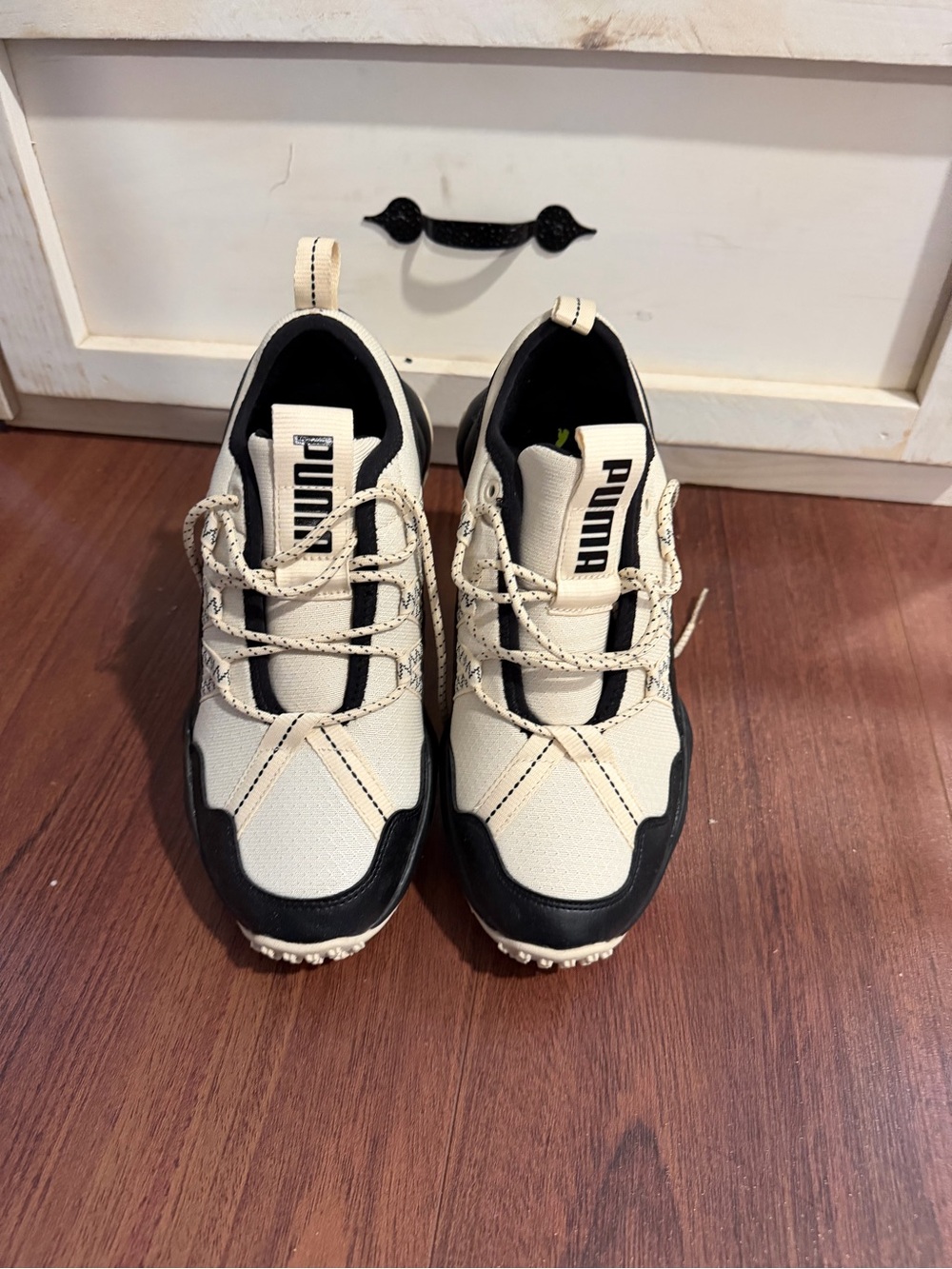 PUMA Cream and Black Athletic Lace-Up Sneakers